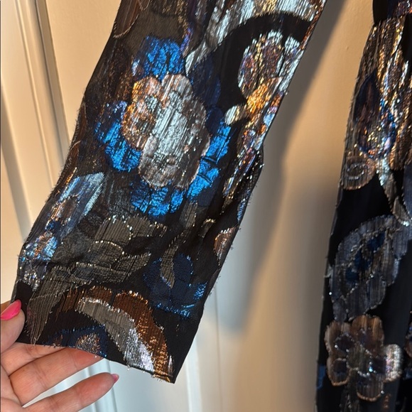 NWOT Gorgeous! Ramy Brook V-neck Wrap Mini Dress Multi Color Metallic on Black - Picture 7 of 14